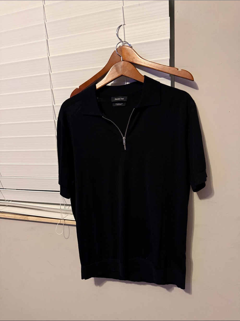 Massimo Dutti Black Short Sleeve Zip Polo